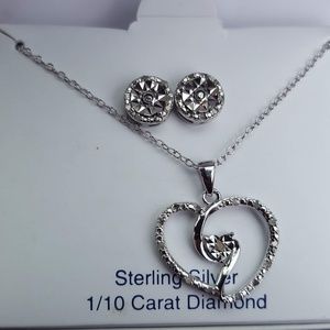 Sterling 18in necklace with 1/10 diamond heart pen